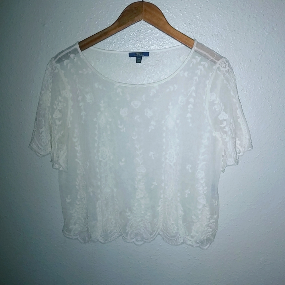 Polo Ralph Lauren M Off-White Lined Lace Cotillion Sculpted Hems Top